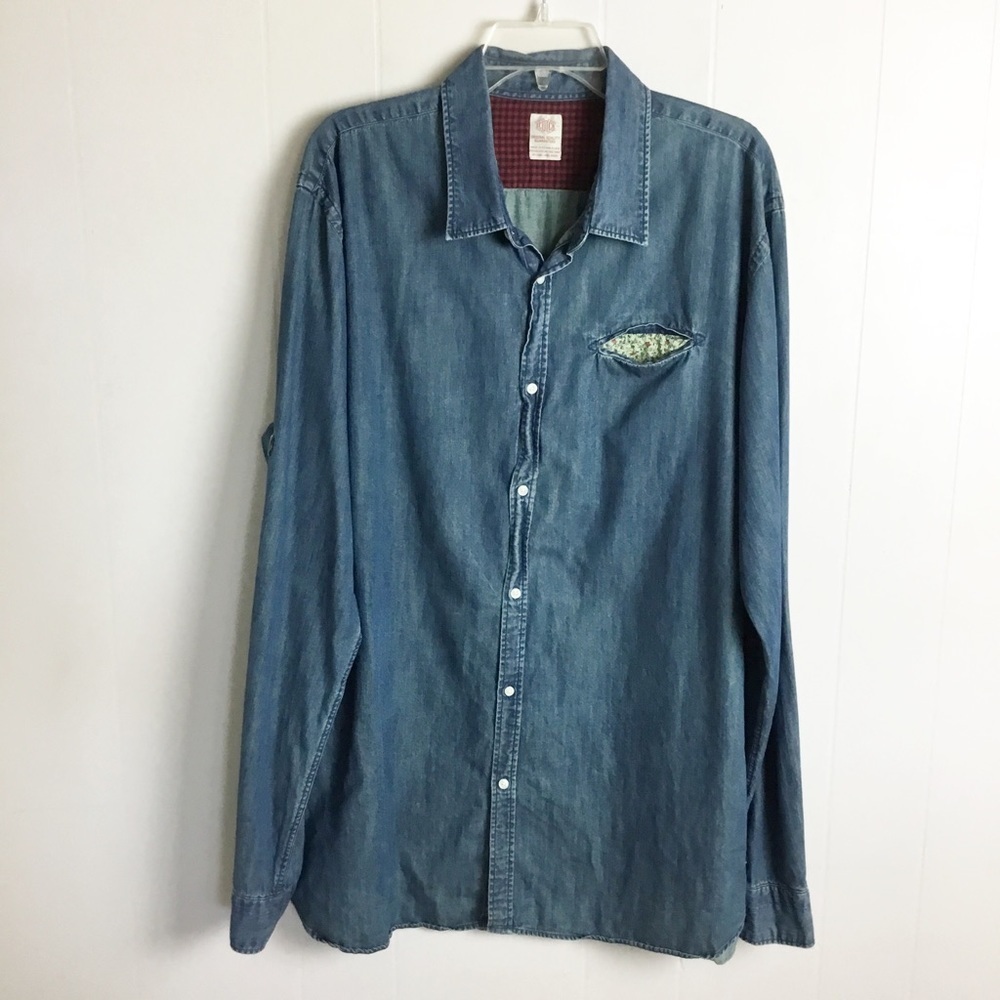 Scotch & Soda Denim Jacket Shirt Size XXL With Floral Pocket Womens
